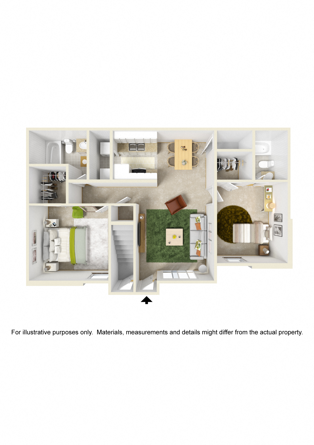 Floor plan for 2 beds, 2 baths, 920 sqft